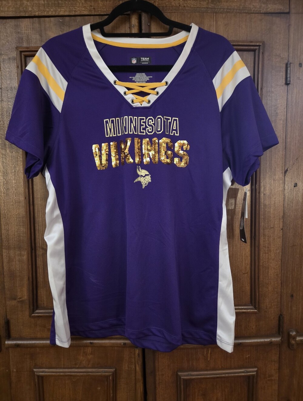 Women's Minnesota Vikings Purple Lace-Up Sequin Logo Top